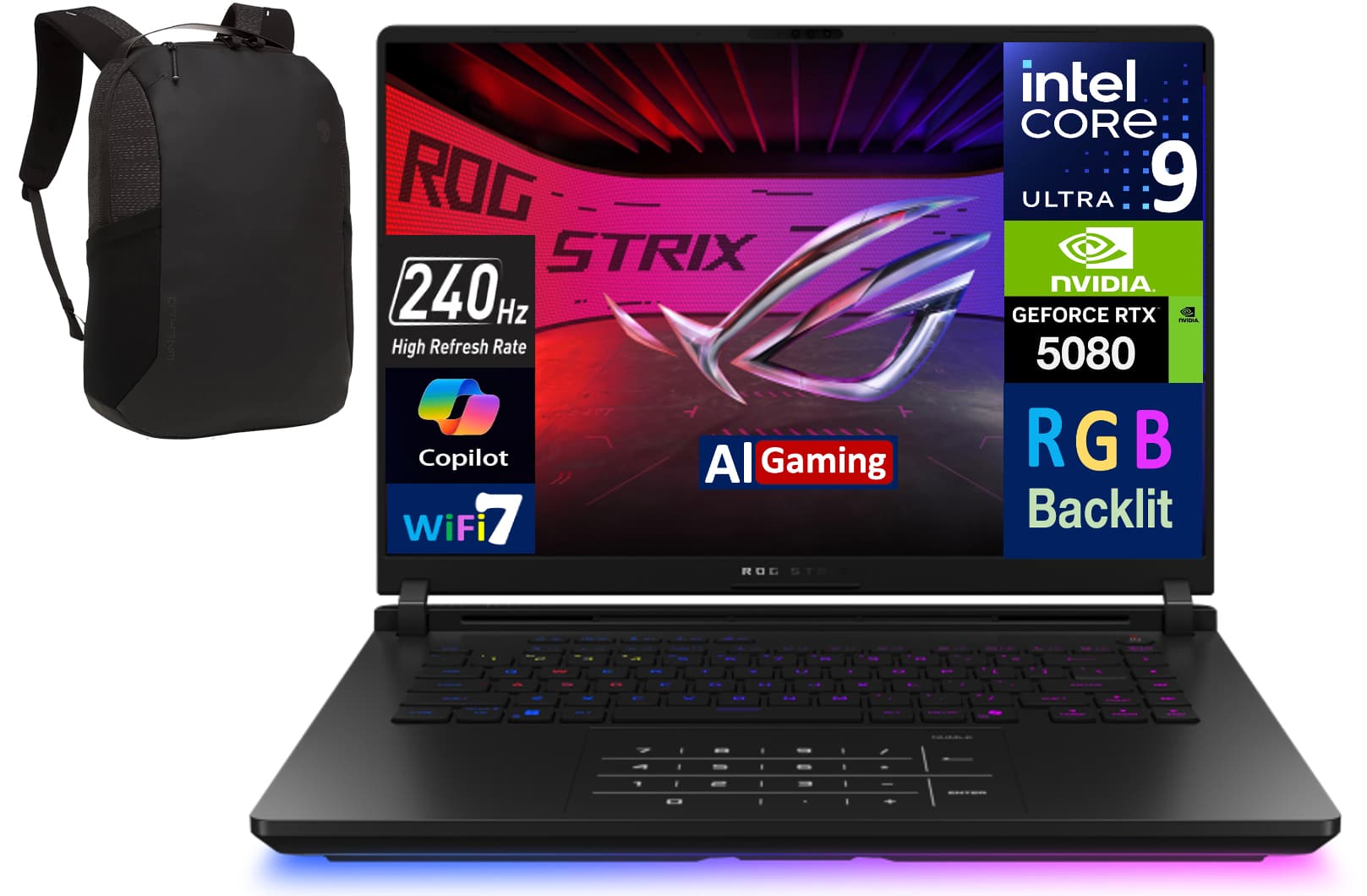 ASUS - ROG Strix SCAR 16 Laptop 16.0 WQXGA Display (Ultra 9- 275HX, 64GB, 2TB SSD, Win 11 Pro) w/17in Backpack - Off Black