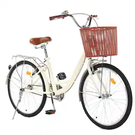 GARVEE - 24" & 26" Women's Beach Cruiser Bike - Step-Through 1-Speed w/Basket & Adjustable Seat | Comfort Commuter Bicycle - 26 inch Beige