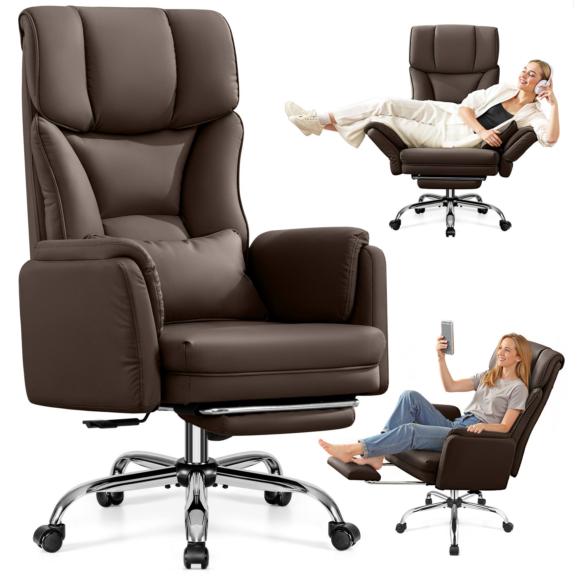 Alt View 1. Brick Attic - 500LBS Plus Ergonomic Office Chair with Footrest, Wide Cross Legged Executive Chair with Reversible Armrests, 120°Tilt - Coffee Brown.
