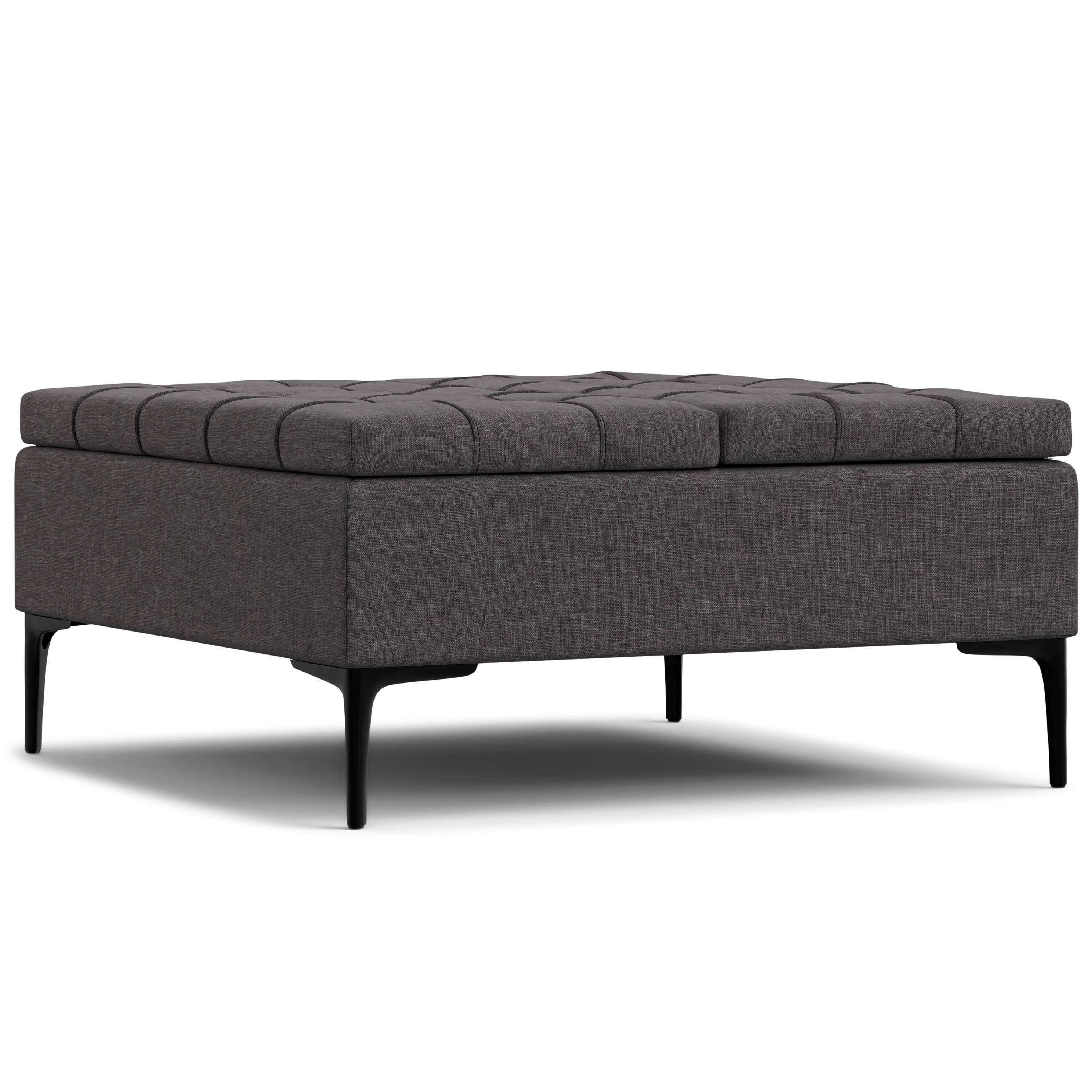 Alt View 3. Simpli Home - Laura 36 inch Wide Transitional Square Mid Century Lift Top Storage Ottoman in Slate Grey Polyester Linen, Assembled - Slate Grey.