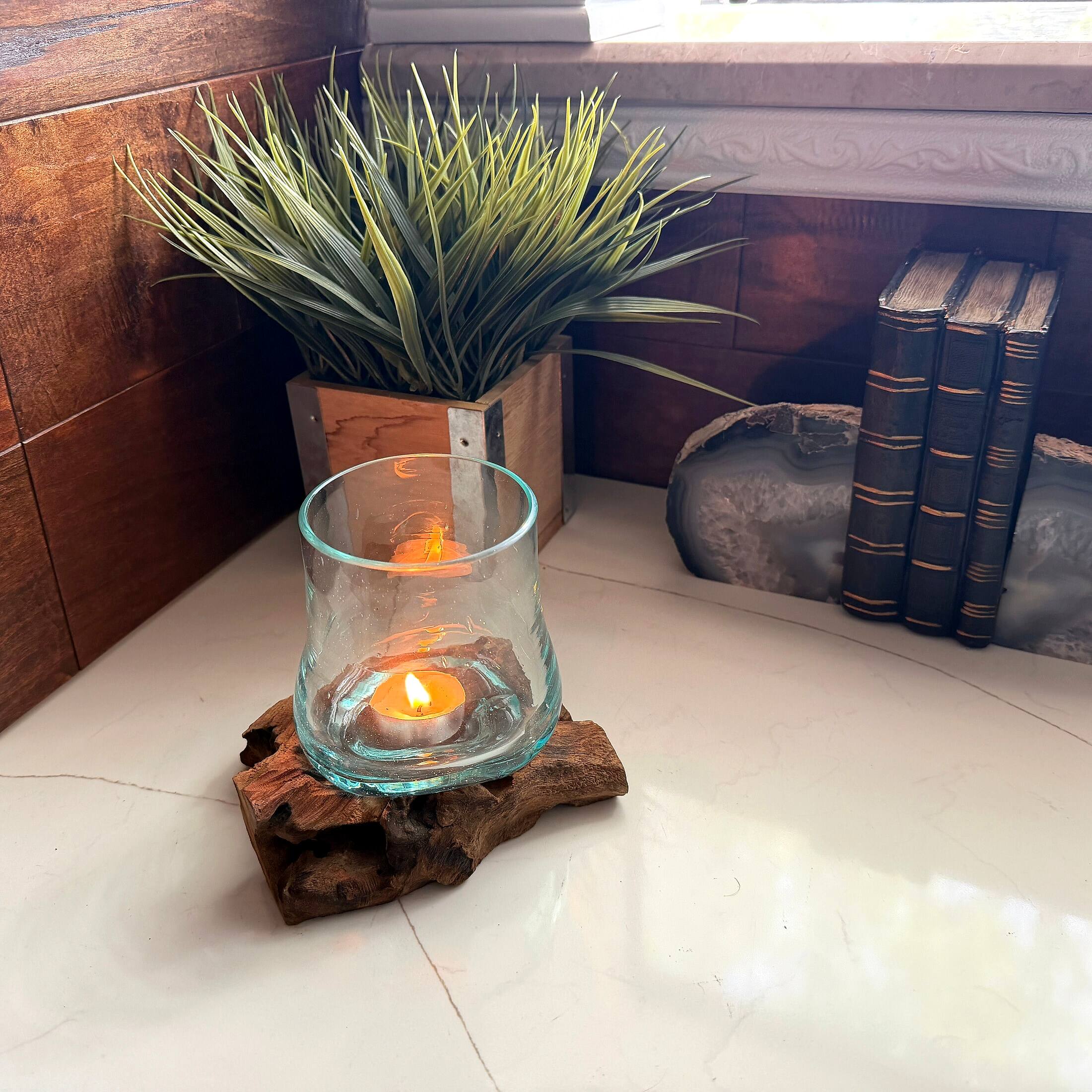 Alt View 5. Things2Die4 - Decorative Glass Vase on Driftwood Base 5.25 in Natural Wood Tabletop - Natural.