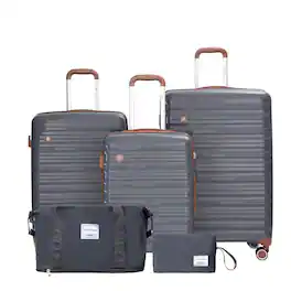 BreeBe - PP Hardshell 5-Piece Luggage Set with TSA Lock, Durable Spinner Wheels - Dark Gray
