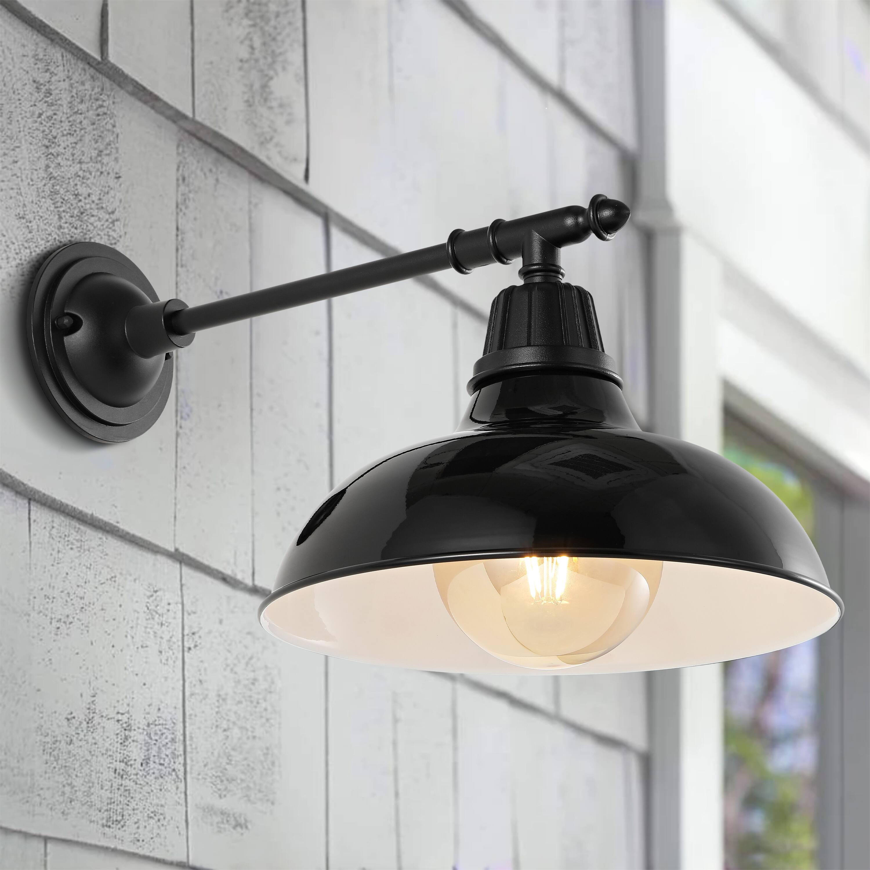 Alt View 6. Jonathan Y - Wallace 12.25" 1-Light Farmhouse Industrial Indoor/Outdoor Iron LED Victorian Arm Outdoor Sconce, Black - Black.