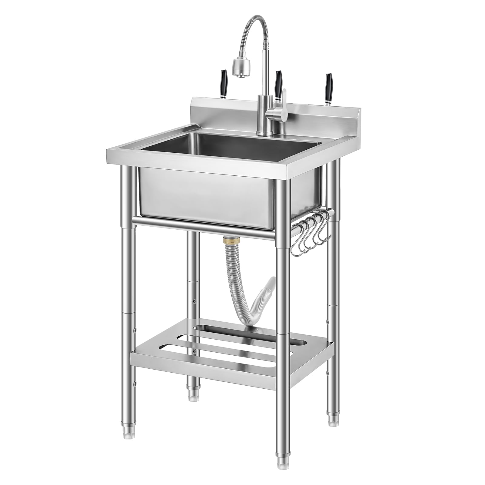 Front. GARVEE - Stainless Steel Utility Sink, Freestanding Single Bowl Commercial Sink with Storage Shelf, Hot Cold Faucet - Silver.