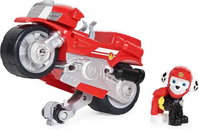 Front. Paw Patrol - PAW Patrol Moto Pups Marshall Deluxe Pull-Back Motorcycle Vehicle with Figure for Ages 3+ - Red.