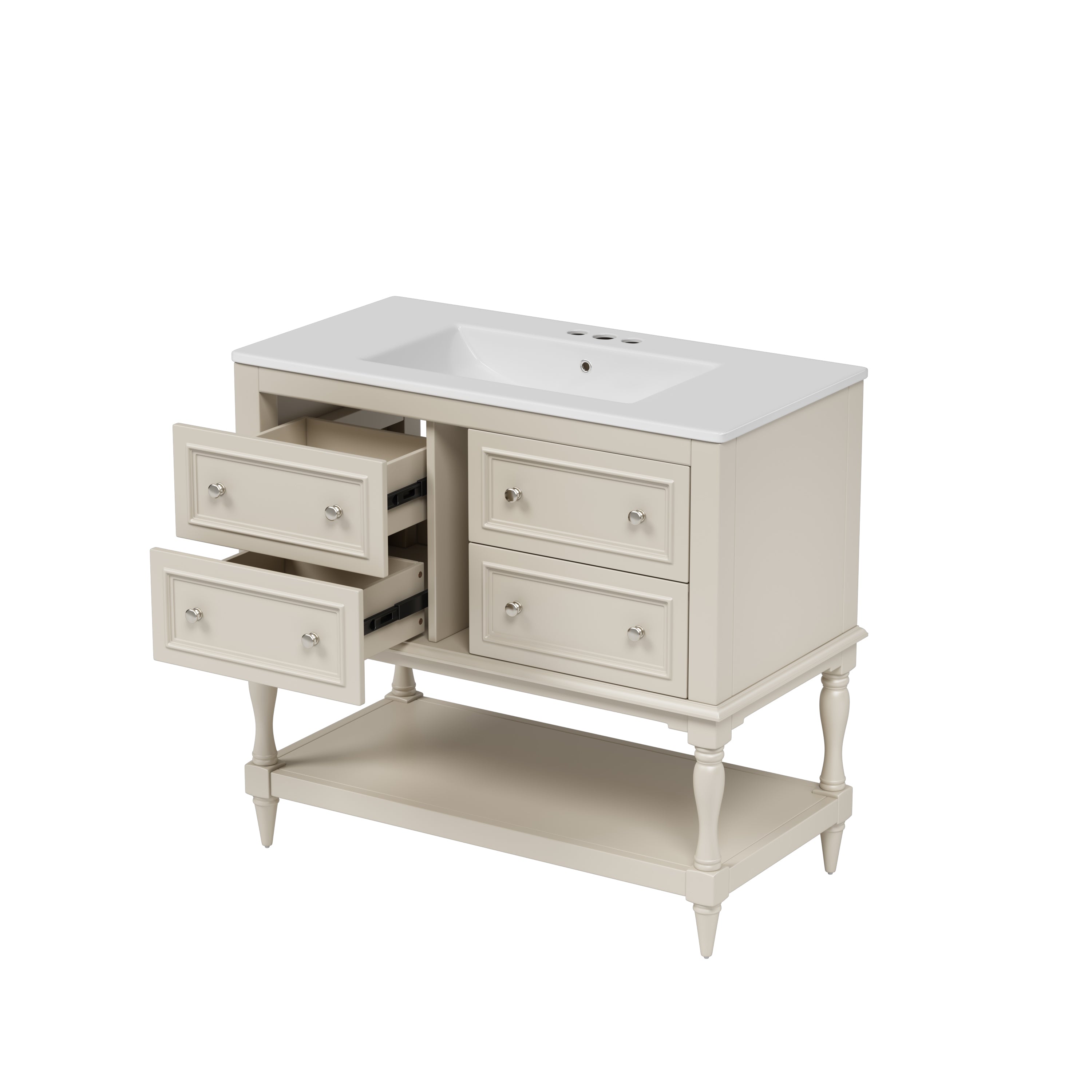 Alt View 8. Boyel Living - 36 Inch Modern Bathroom Vanity with Ceramic Sink Four Drawers Two Cabinets Beige - Off-white.