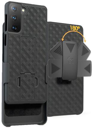 Front. Nakedcellphone - Case with Stand and Belt Clip Holster for Samsung Galaxy S21 Plus - Black.