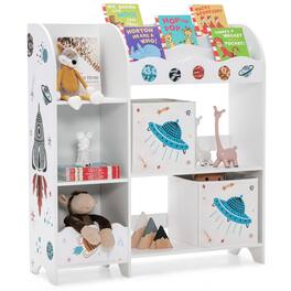 Costway - Kids Toy and Book Organizer Children Wooden Storage Cabinet w/ Storage Bins - White