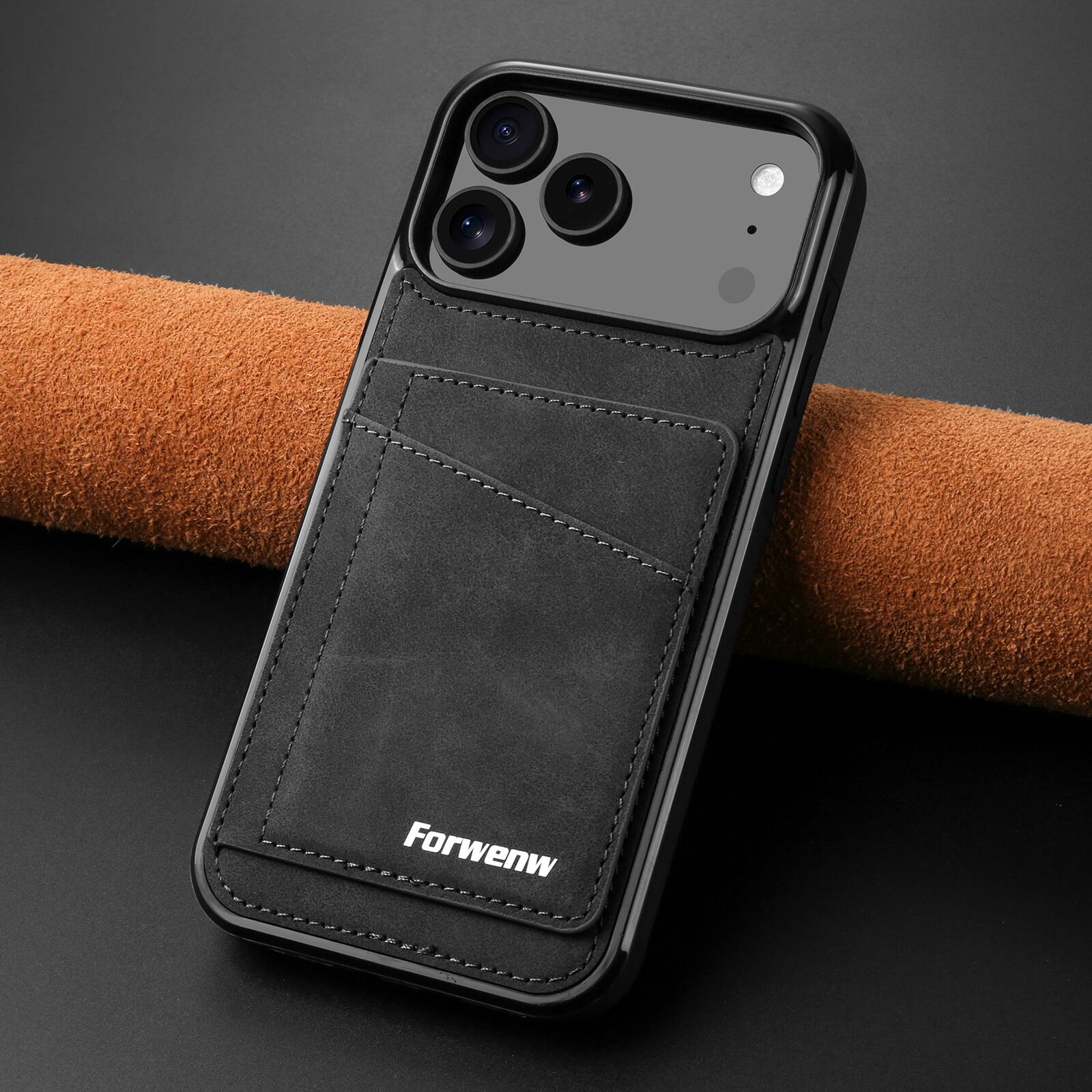 Alt View 1. Dteck - Dteck RFID Blocking Back Wallet Case for iPhone 17 Pro Max, Shockproof PU Leather Kickstand Rugged Cover - Black.