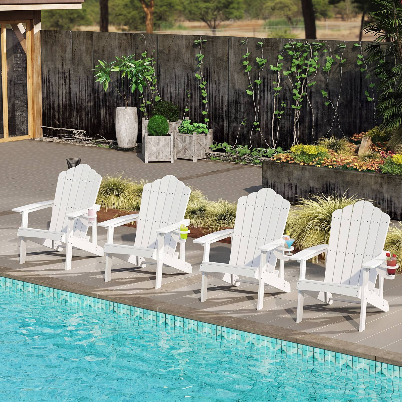 Alt View 3. Costway - Costway Patio Adirondack Chair Weather Resistant Garden Deck W/Cup Holder - White.