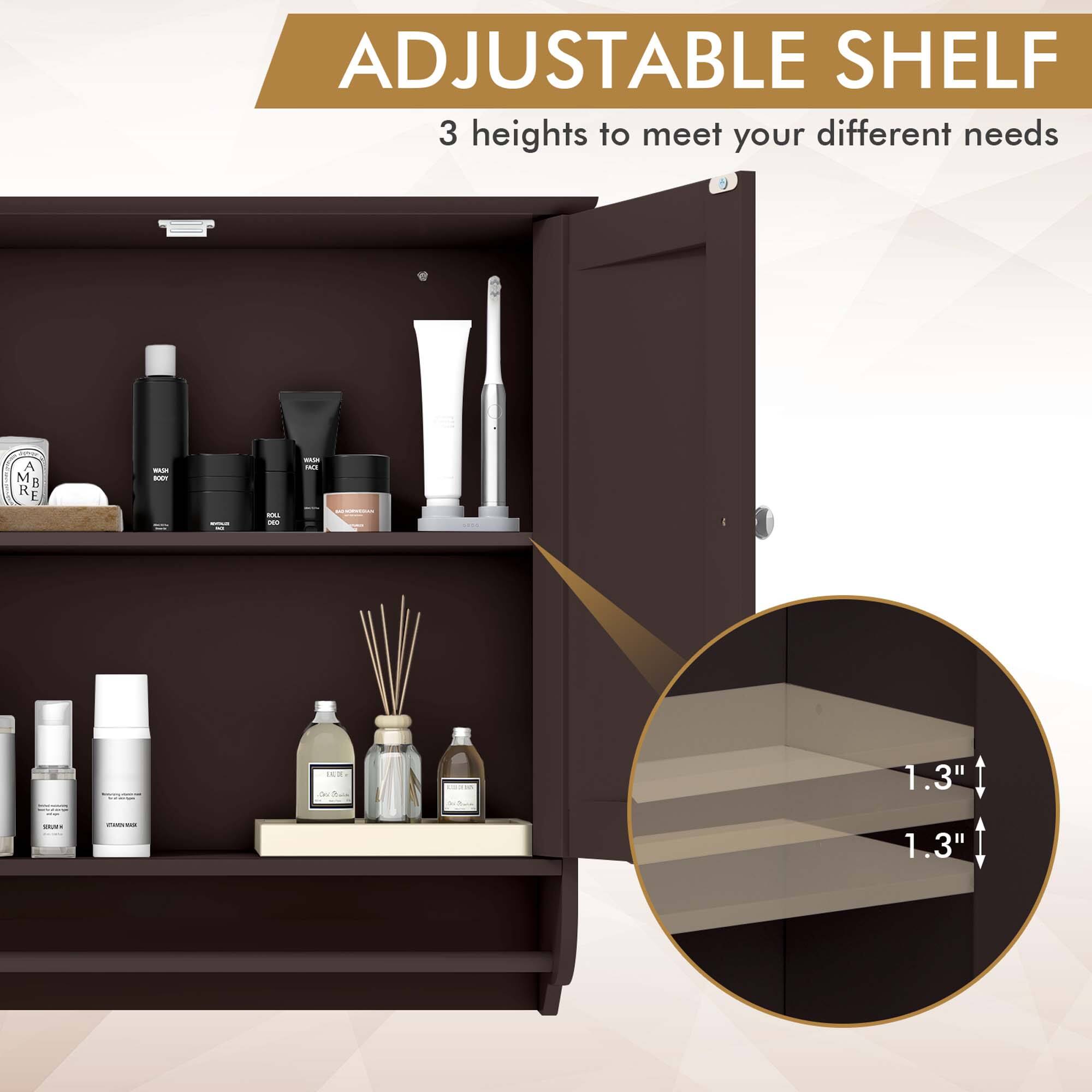 ADJUSTABLE SHELF  
3 heights to meet your different needs  

ADJUSTABLE SHELF  
3 heights to meet your different needs  

1.3"  
1.3"