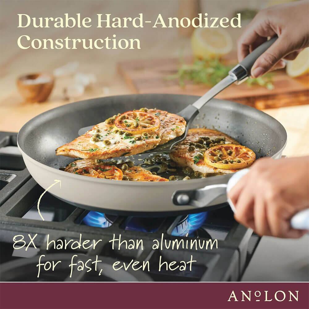 Durable Hard-Anodized Construction

8X harder than aluminum for fast, even heat

ANOLON