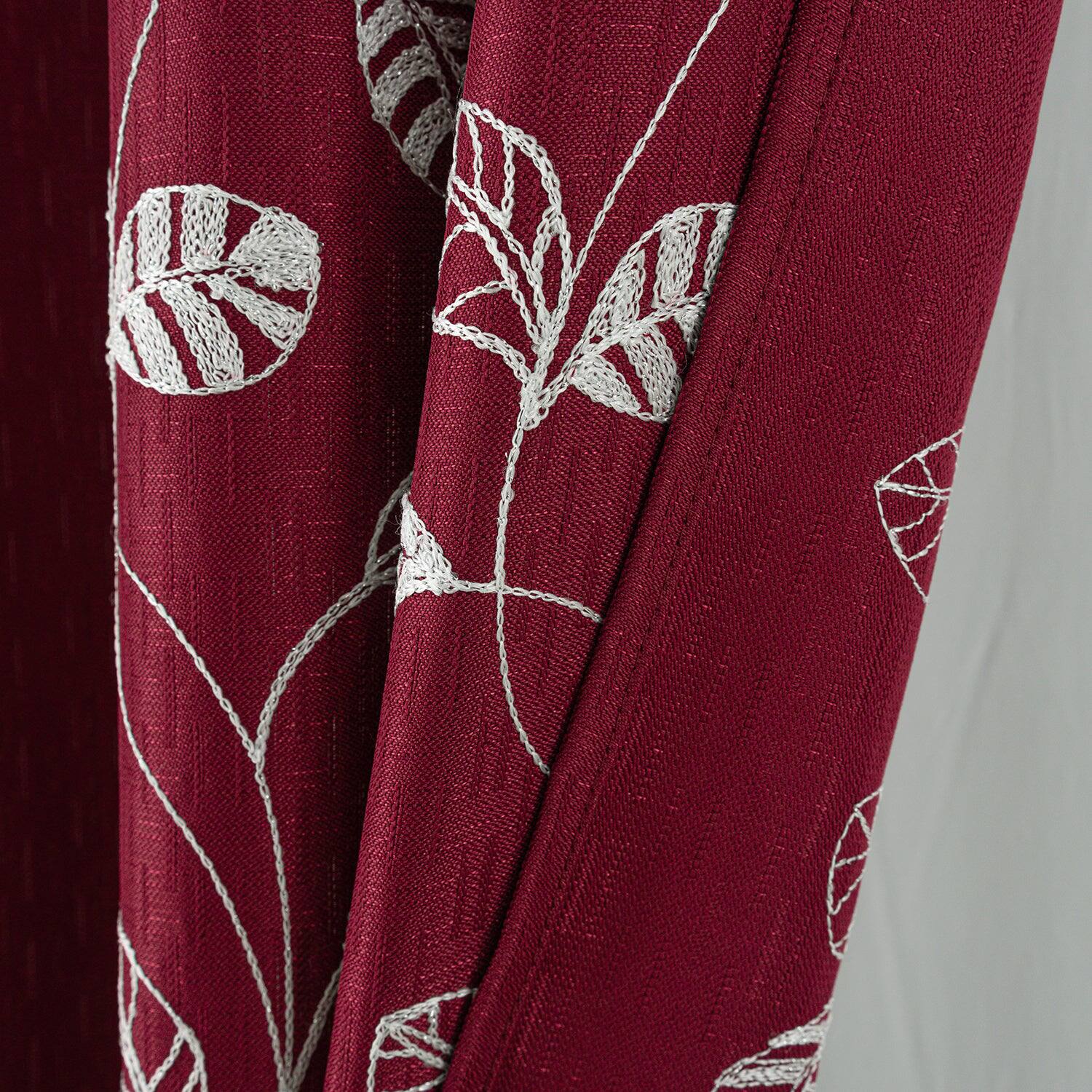 Alt View 1. RT Designers Collection - RT Designers Collection 100% Polyester 140 GSM Reed Embroidered Grommet Curtain Panel 54" x 90" Burgundy - Burgundy.