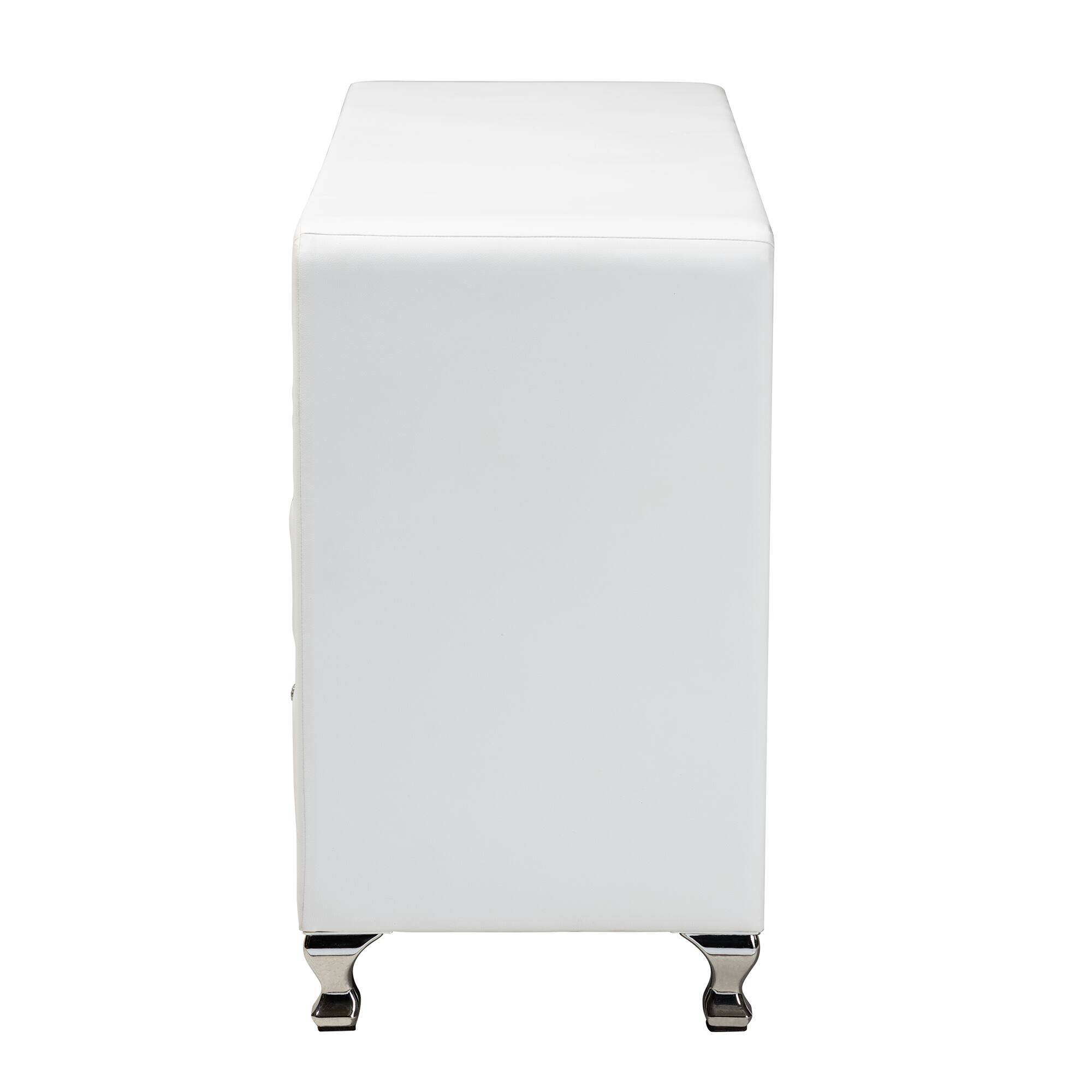 Back. Baxton Studio - Luminescence Faux Leather Upholstered Dresser - White.