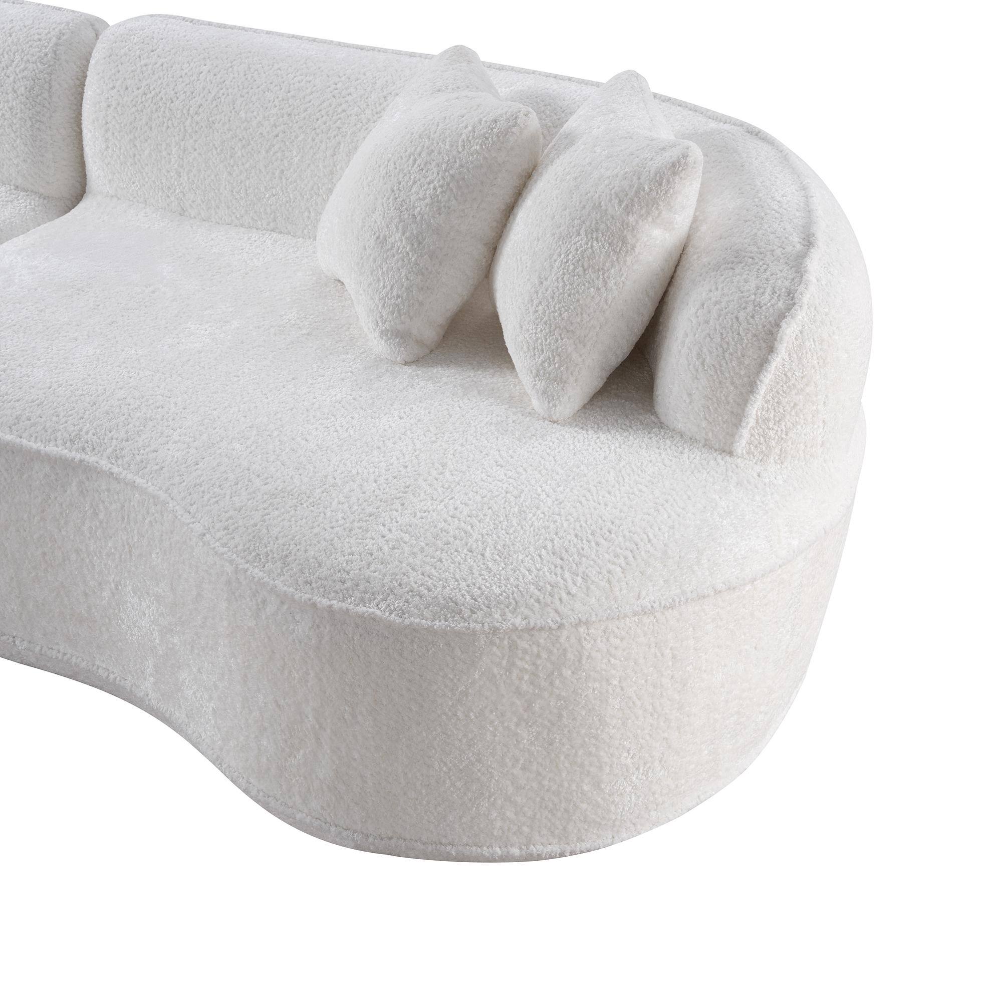 Alt View 3. Boyel Living - 114-Inch Curved Corduroy L-Shaped Cloud Sectional Sofa - White.