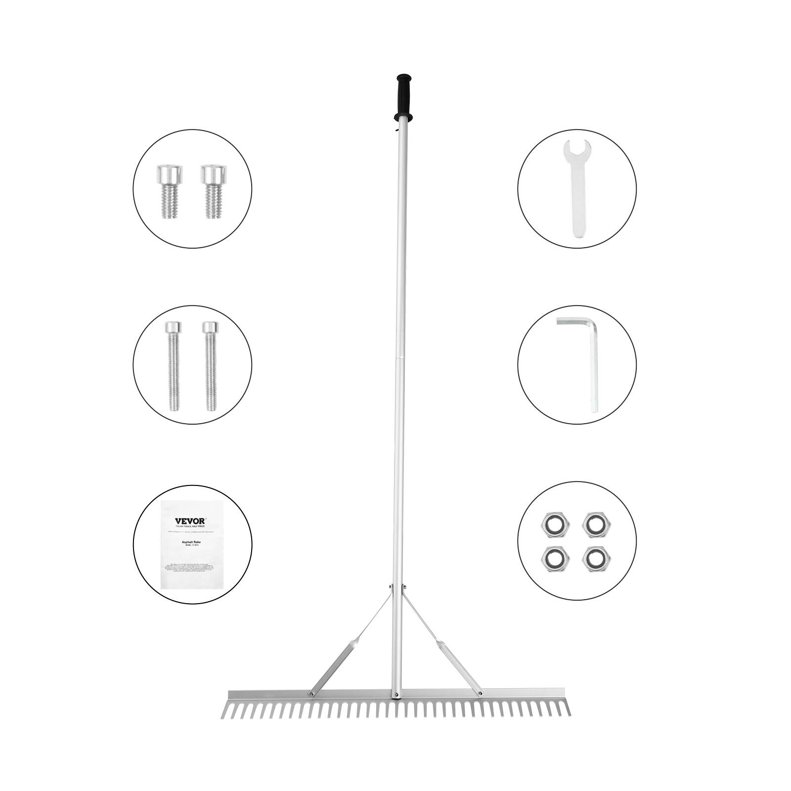 Alt View 5. VEVOR - Landscape Rake, 36" Head Aluminum Landscape Rake, Lake Weed Rake with 75" Long Handle, for Loosening Soil, Lawn Care - Silver.