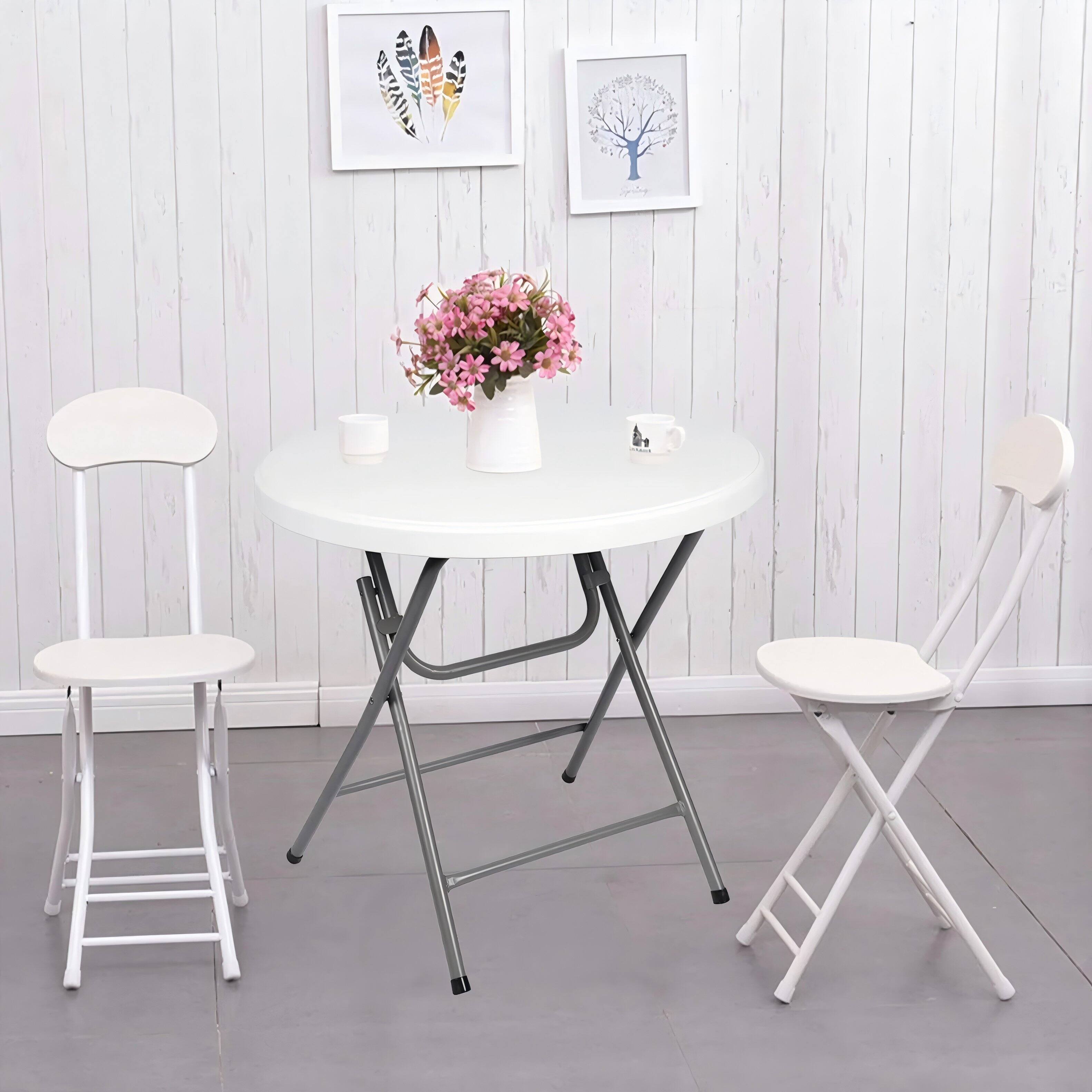 Alt View 3. HONGGE - 32 Inch Round Folding Bar Table for Indoor Outdoor Use - White.