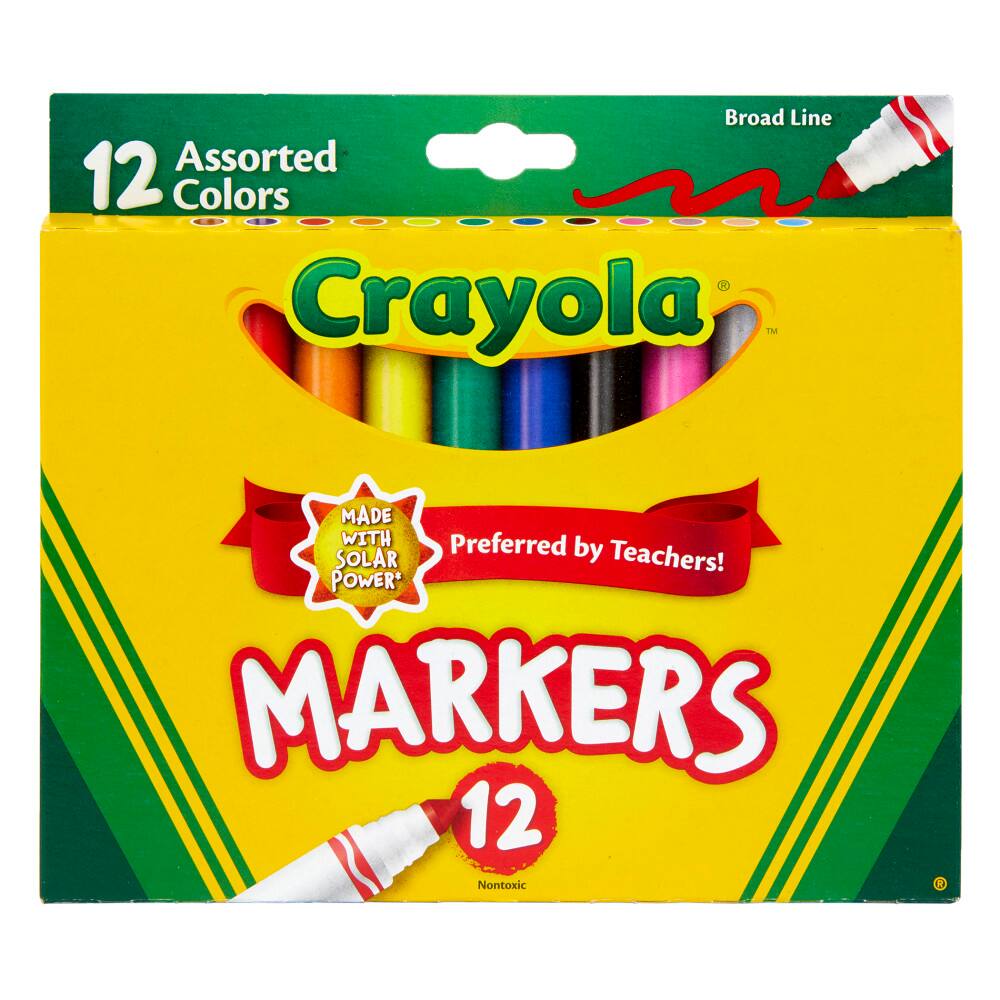 Broad Line Assorted 12 Colors  
Crayola™  
MADE WITH SOLAR POWER™  
Preferred by Teachers!  
MARKERS 12  
Nontoxic
