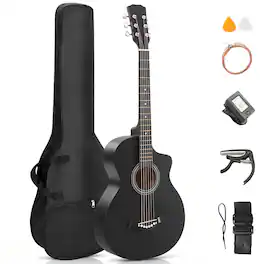 Winado - 38 Inch Acoustic Guitar with Gig Bag for Beginner Guitars Kit with Extra Strings, Strap, Picks, Capo