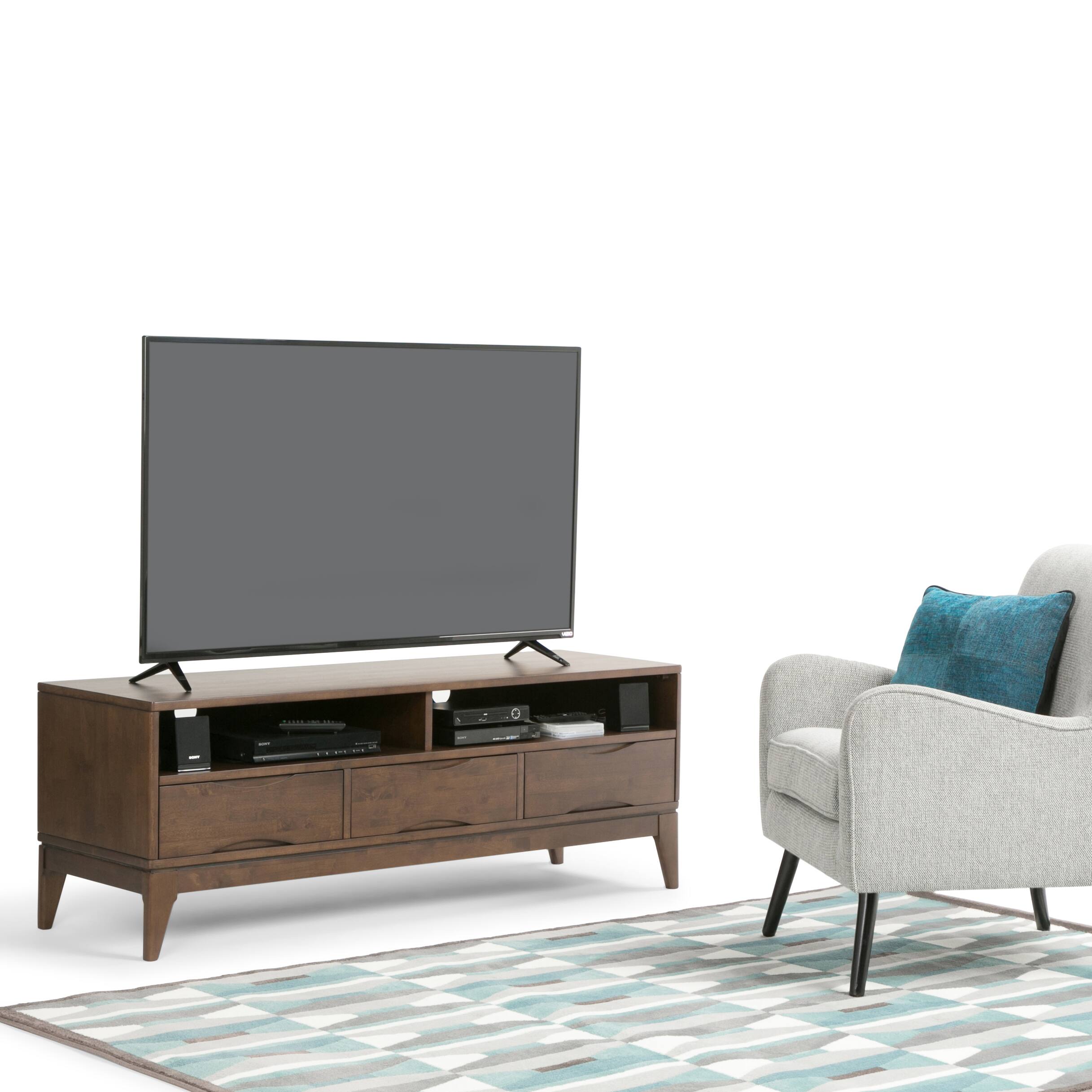 Angle. Simpli Home - Harper SOLID HARDWOOD 60 inch Wide Mid Century Modern TV Media Stand in Walnut Brown For TVs up to 65 inches - Walnut Brown.