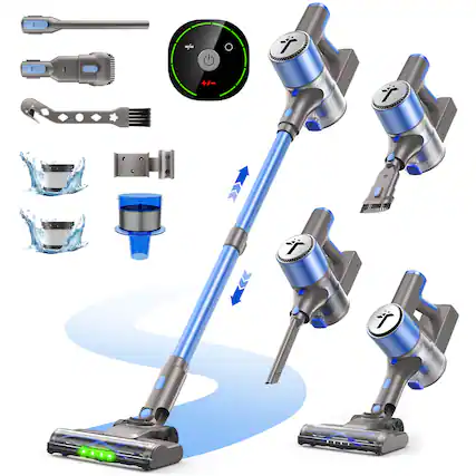 Front. Teendow - Teendow 300W Cordless Stick Vacuum, 50kPa Suction Lightweight Vacuum Cleaner for Pet Hair, Hard Floors and Carpets - Blue.