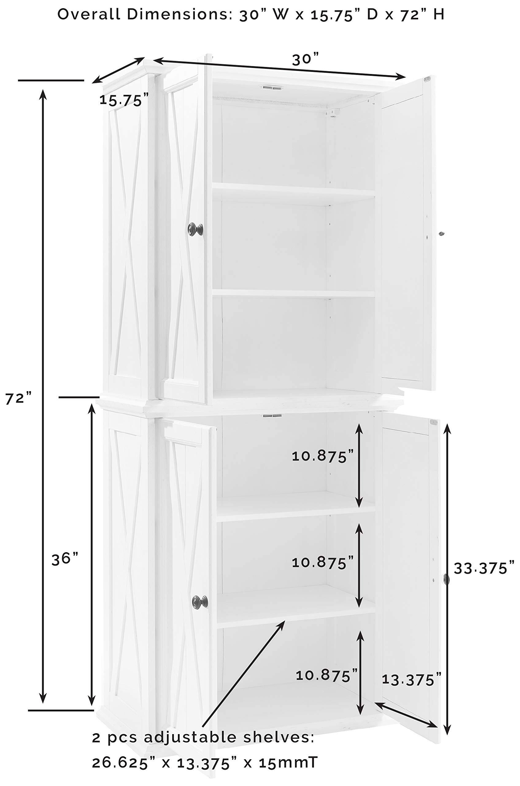 Overall Dimensions: 30" W x 15.75" D x 72" H

2 pcs adjustable shelves: 26.625" x 13.375" x 15mmT
