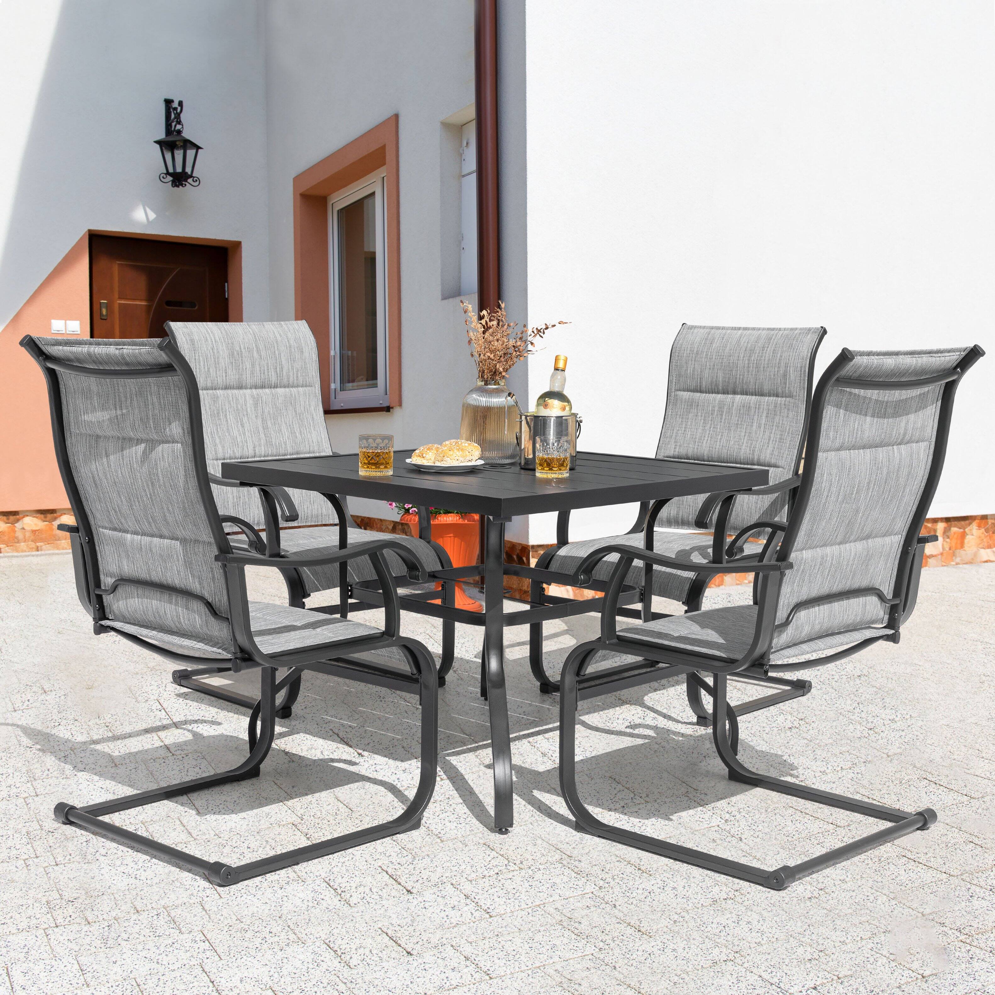 Left. Nuu Garden - Patio 5-Piece Dining Set, Premium Textilene Chairs, Square Iron Table - Gray.