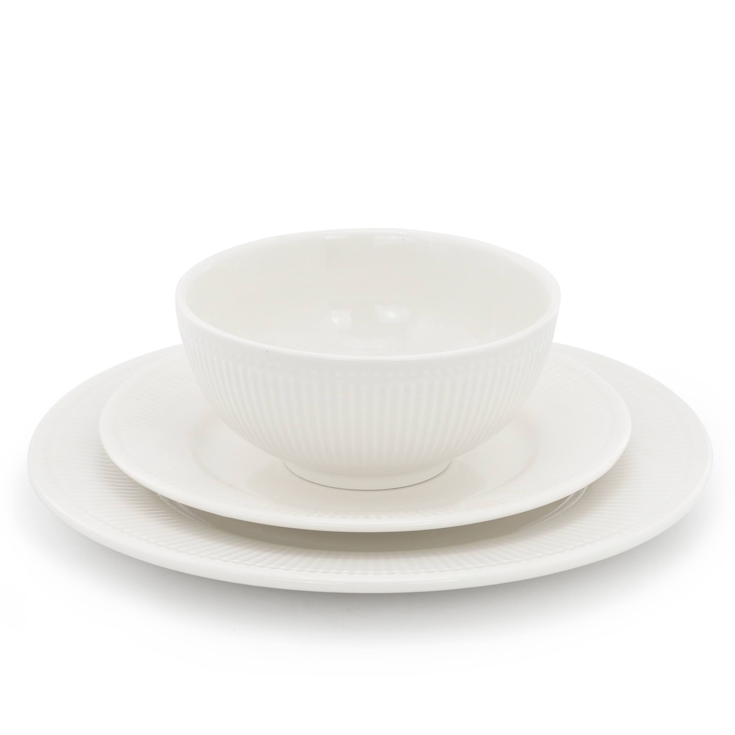 Angle. Elama - Elama Farrah 18 Piece Round Stoneware Dinnerware Set in White - White.