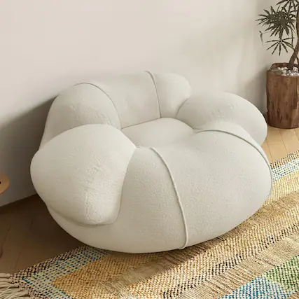 Front. wowmax - Giant Cloud Bean Bag Chair for Adults - Super Soft Fluffy Floor Lounger for Living Room, Bedroom & Game Room, Beige - Beige.