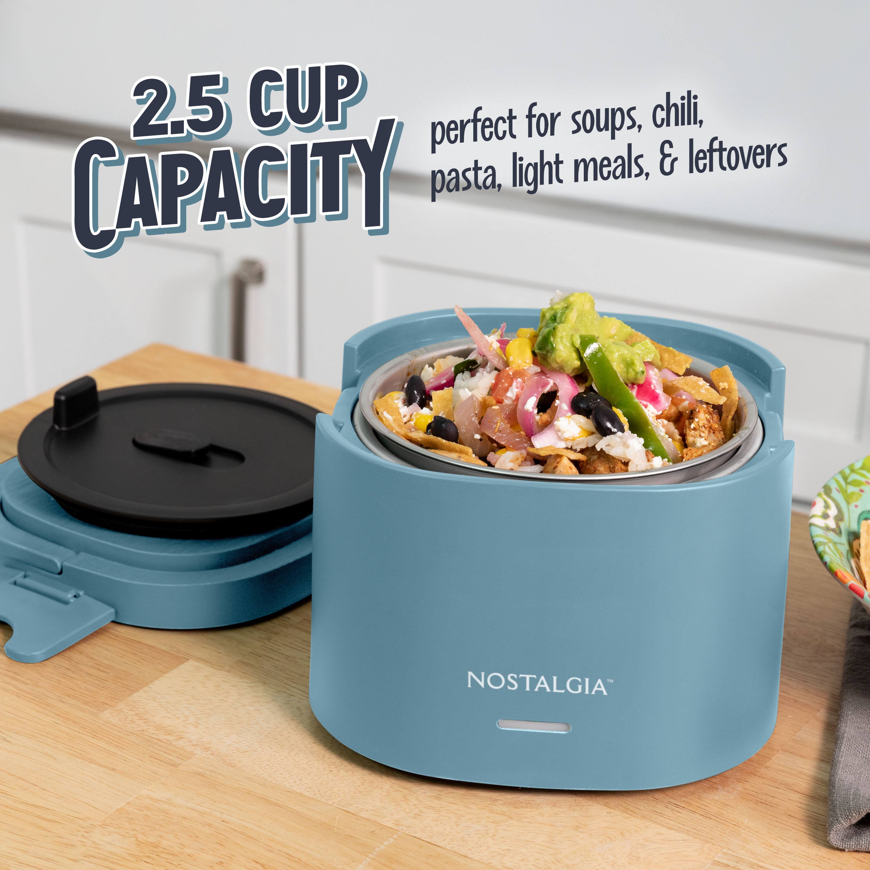 2.5 CUP CAPACITY  
perfect for soups, chili, pasta, light meals, & leftovers  
NOSTALGIA