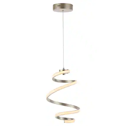 Front. Jonathan Y - Whirl 11" 1-Light Modern Minimalist Metal Helix Swirl Abstract Integrated LED Pendant, Silver - Silver.