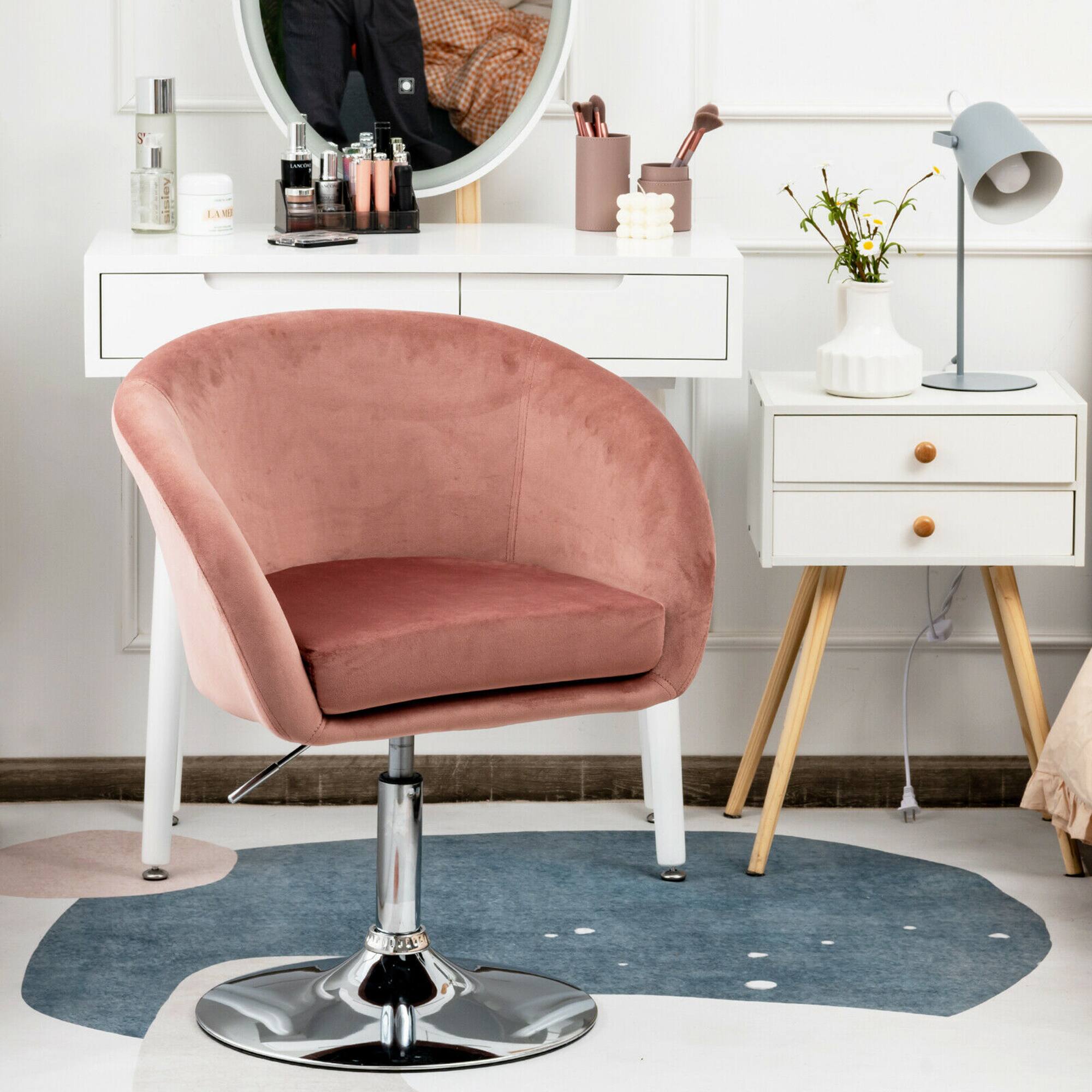 Alt View 3. Gymax - Gymax Modern Velvet Chair Height Adjustable Bar Stool Swivel Makeup Seat Pink - Pink.