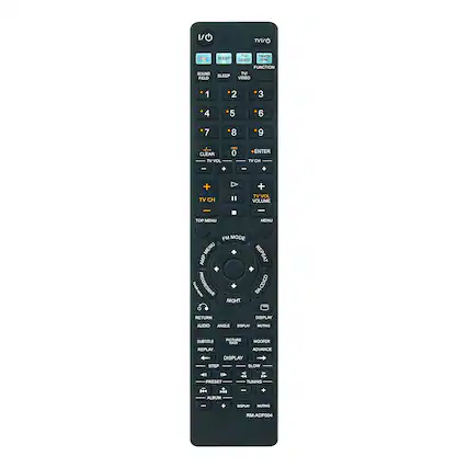 1/0 1/ TVI/O TV SLEEP SOUND FIELD TWE S VIDLO 5TN FUNCTION WT VIDEO 1 2 3 4 5 6 7 8 9 0 CLEAR TV VOL 100 0 ENTER TV C + + + TV CH + TV VOL VOLUME - TOP MENU MENU FM MODE MENU REPEAT AMP PAUSE PROGRESSIVE 00G-VS NIGHT RETURN DISPLAY AUDIO WOOFER ADVANCE DISPLAY STEP SLOW PRESET TUNING ALBUM DIGSPLAY MUTING RM-ADP004