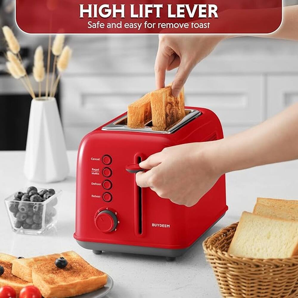 HIGH LIFT LEVER  
Safe and easy for remove toast  

Cancel  
Bagel  
Muffin  
Defrost  
Reheat  

BUYDEEM
