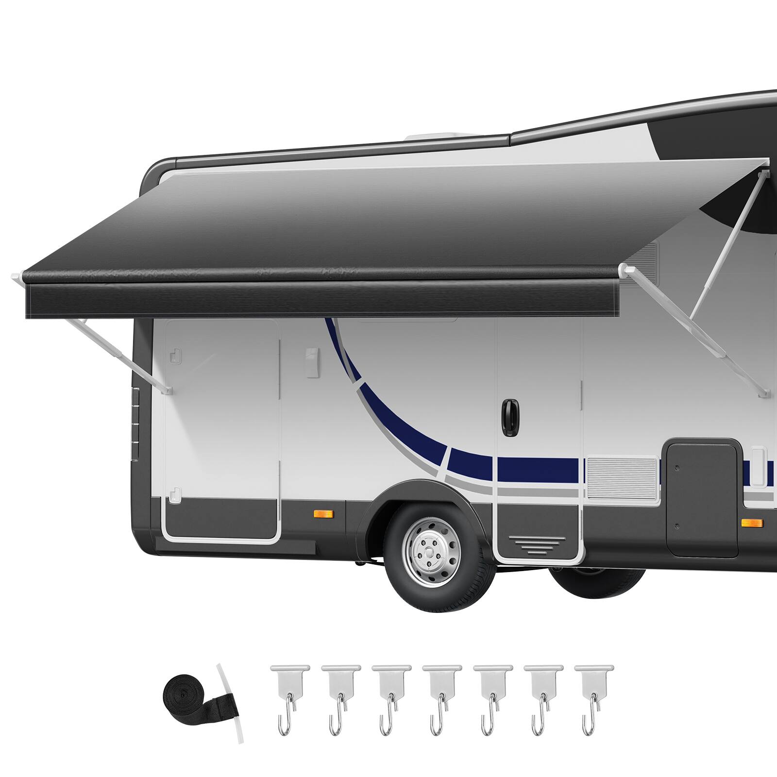 Alt View 5. VEVOR - RV Awning Fabric Replacement, 16' (Fabric 15'2") 18 oz Heavy-Duty Weatherproof Vinyl Camper Awning Replacement - Gradient black.