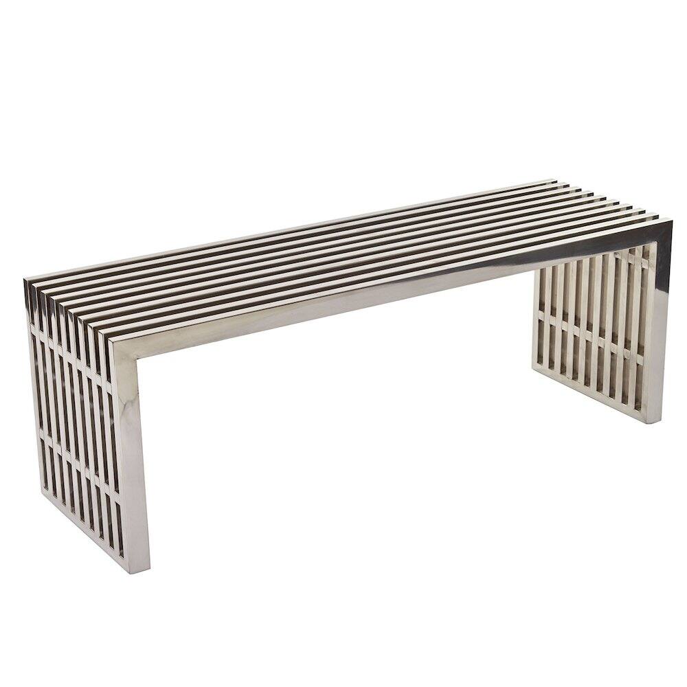 Back. FurniFact - Stainless Steel Bench with Sleek Modern Design and Durable Construction - Silver.
