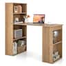 Costway - Computer Desk Writing Workstation Office 6-Tier Storage Shelves - Natural