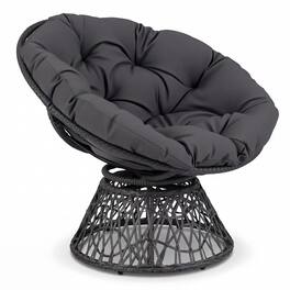Costway - Papasan Chair, Swivel Chair with Extra-Thick Cushion, Metal Frame, Rattan Wicker Lounge Chair for Yard, Balcony - Gray