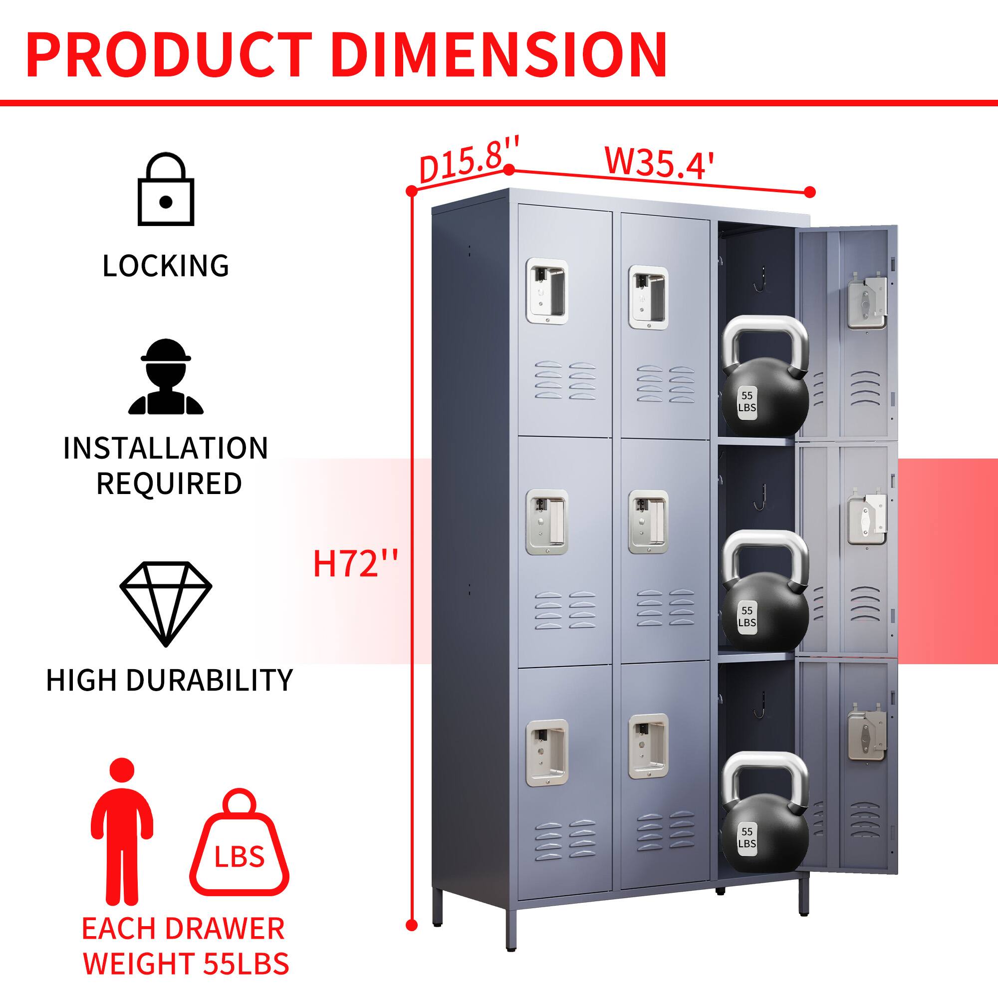 PRODUCT DIMENSION  
D15.8" W35.4"  
LOCKING  
INSTALLATION REQUIRED  
H72"  
HIGH DURABILITY  
EACH DRAWER WEIGHT 55LBS