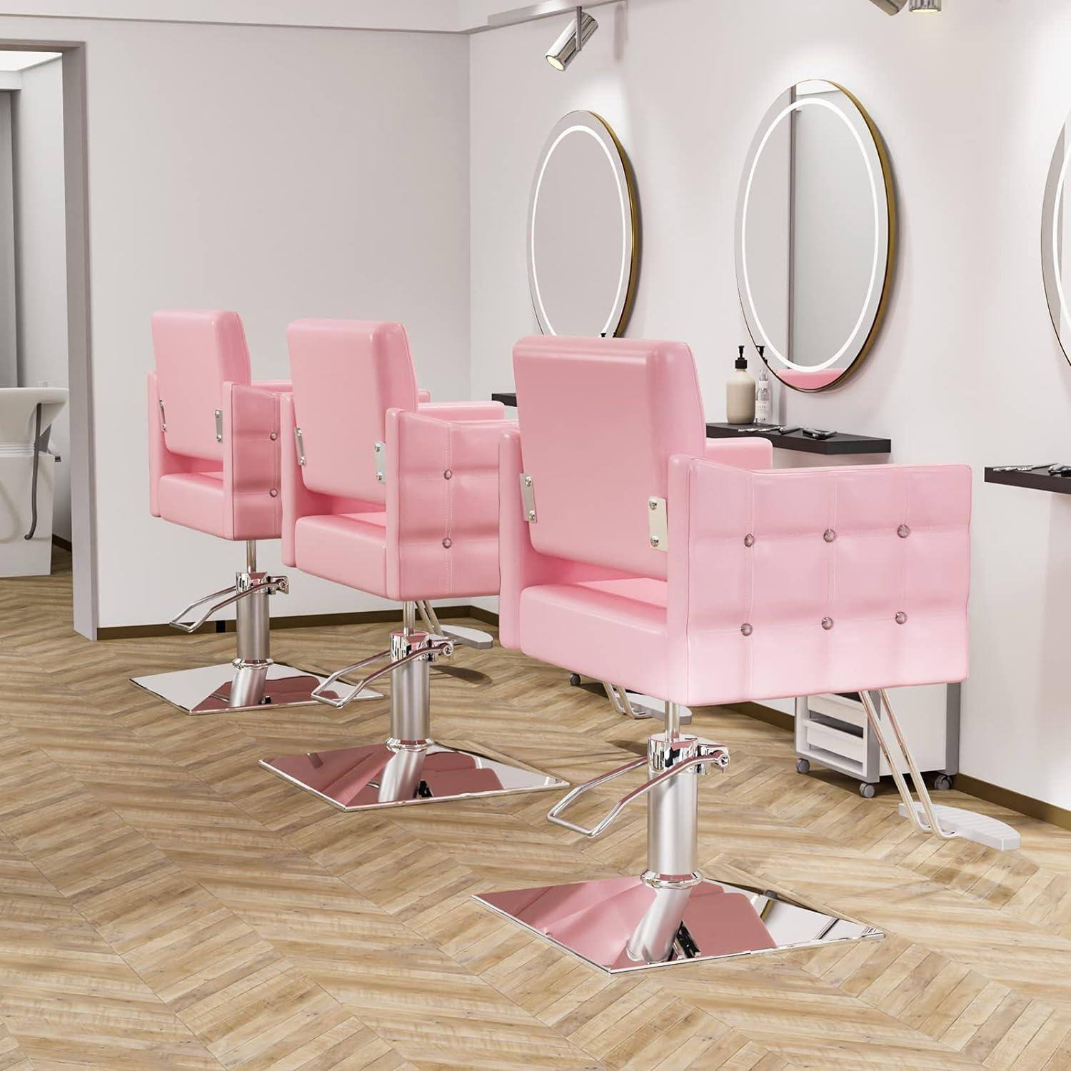 Back. Winado - Hydraulic Barber Chair Salon Chair with Crystal Button Tufted for Hair Stylist Heavy Duty Tattoo Chair - Pink.