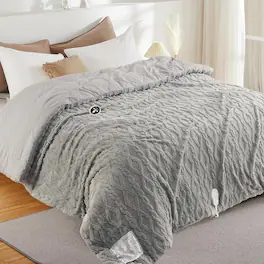 Acekool - 90" x 90" Heated Comforter Blanket with Wireless LCD Controller, Tufted Fast Heating Electric Quilt, Grey - Gray