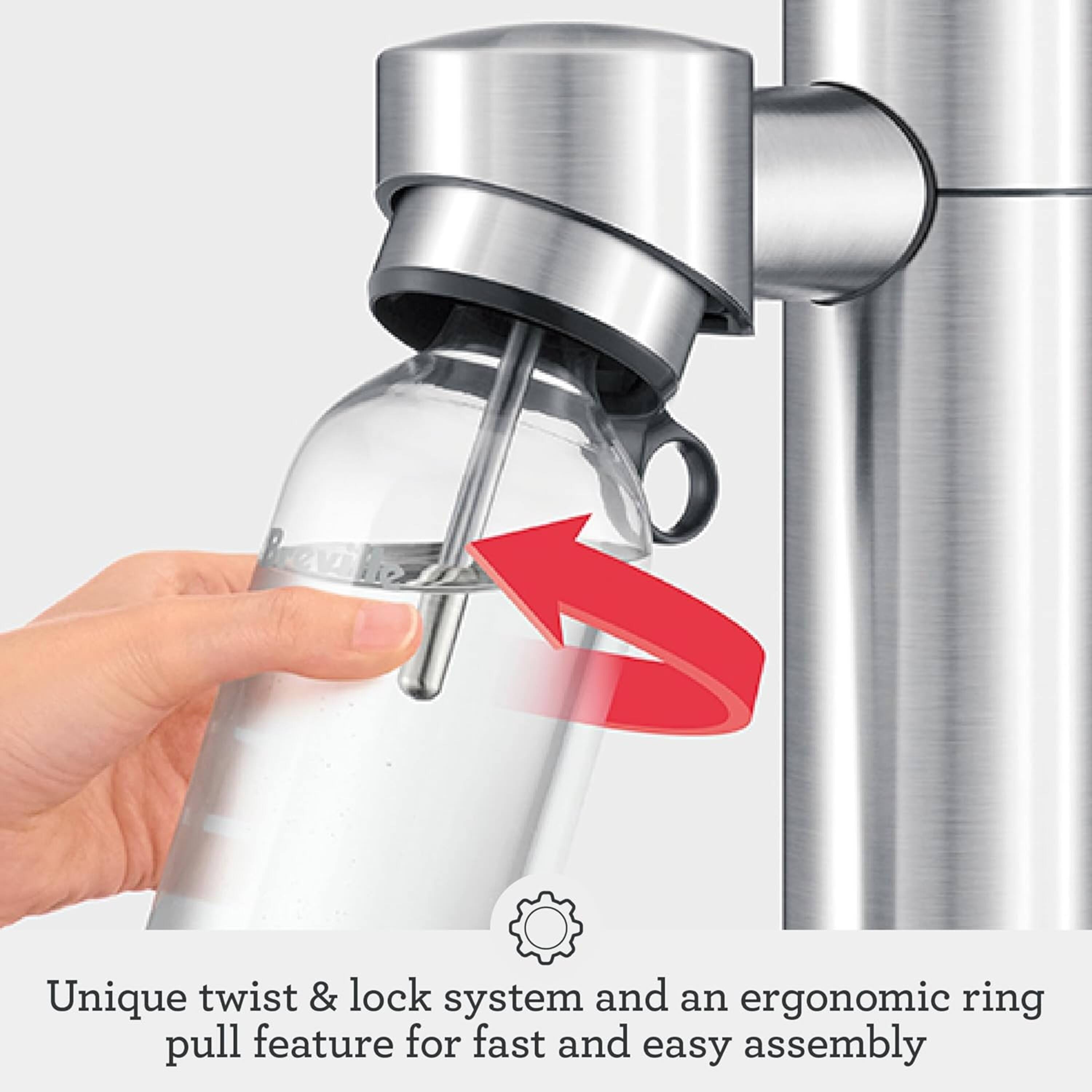 Unique twist & lock system and an ergonomic ring pull feature for fast and easy assembly