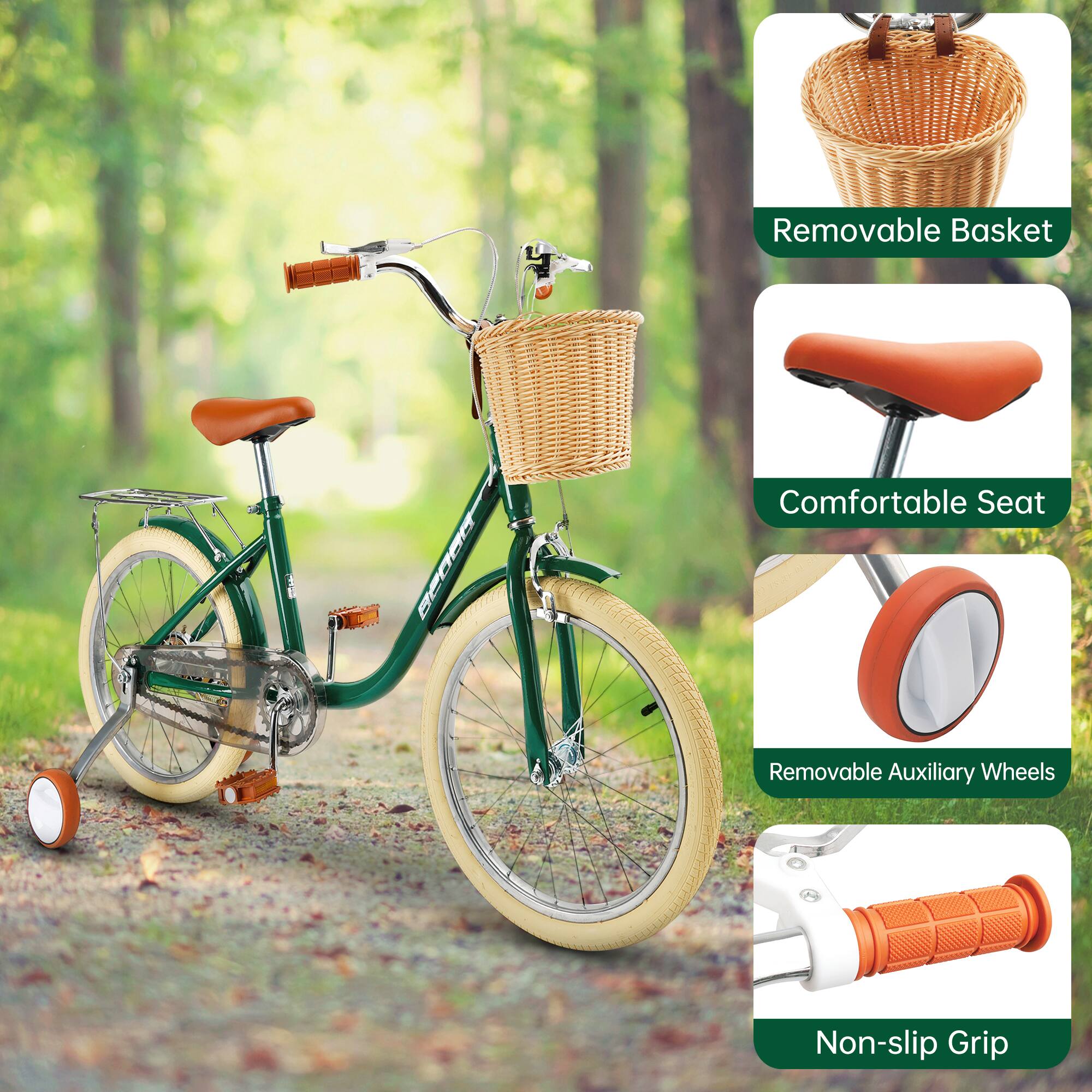- Removable Basket
- Comfortable Seat
- Removable Auxiliary Wheels
- Non-slip Grip