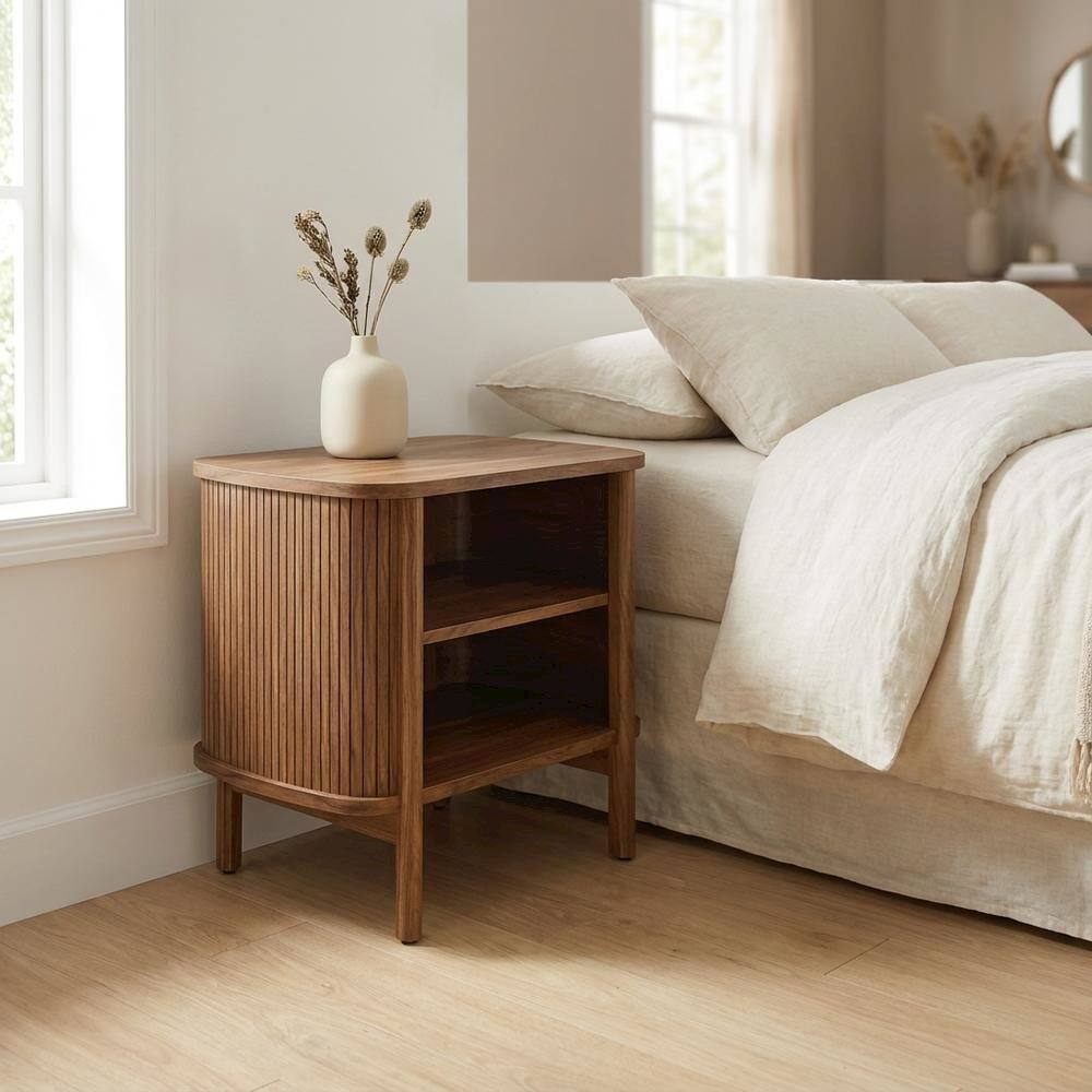 Angle. FurniFact - Open Nightstand in Modern Design with Sleek Profile and Sturdy Construction - Brown.