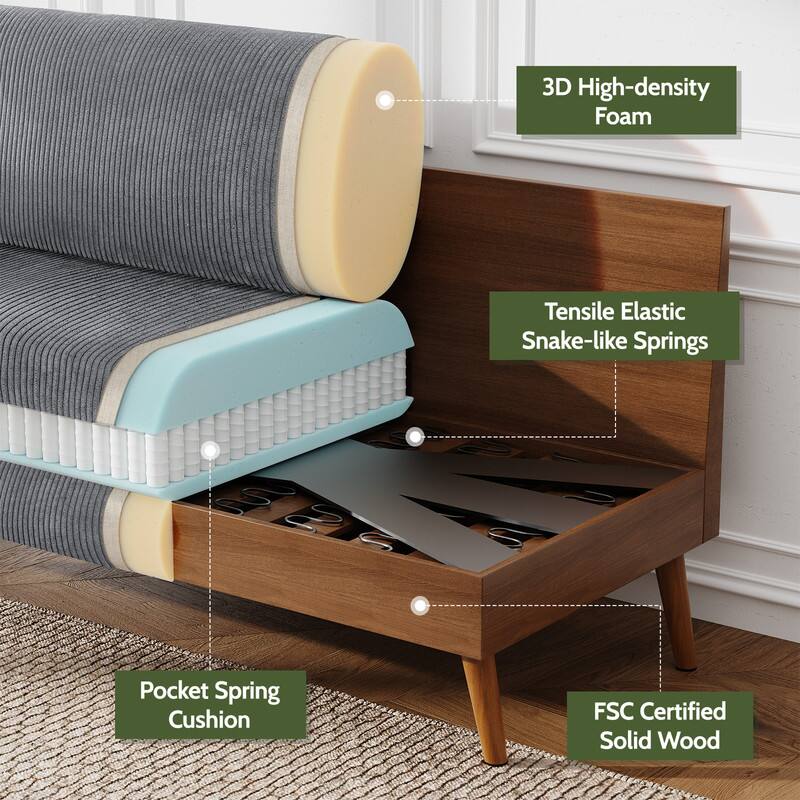 3D High-density Foam  
Tensile Elastic Snake-like Springs  
Pocket Spring Cushion  
FSC Certified Solid Wood