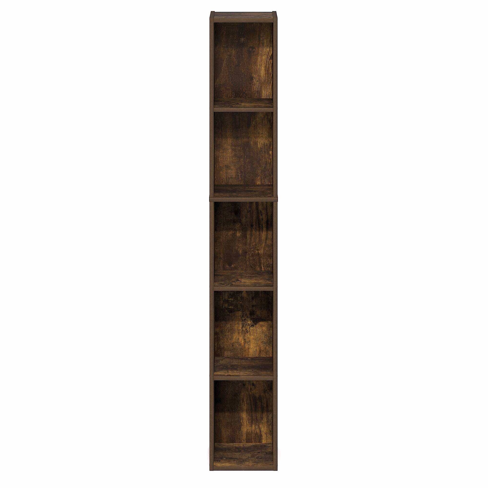 Alt View 6. Furinno - FULDA Book Shelf, 5-Tier Tall Narrow Bookshelf, Standing Bookcase with 8-In Width Storage Shelf, 9.3 x 7.9 x 51.9 - Amber Pine.
