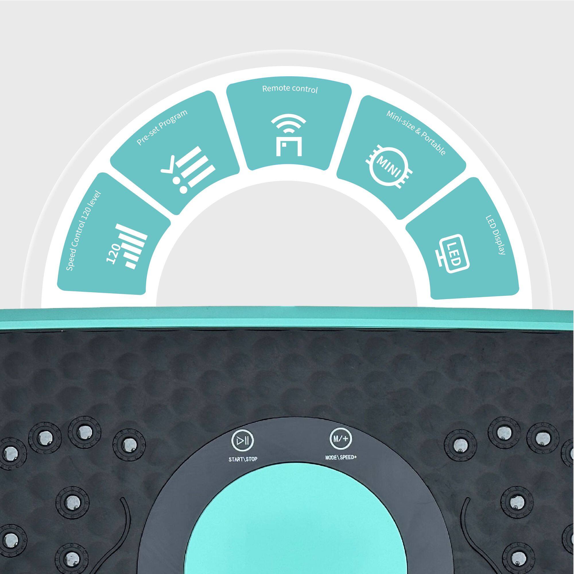 - Level 120
- Control Speed 120
- Program
- Pre-set
- Remote control
- Mini-size & Portable
- MINI LED Display
- DII
- M/+
- START/STOP
- MODE
- SPEED+