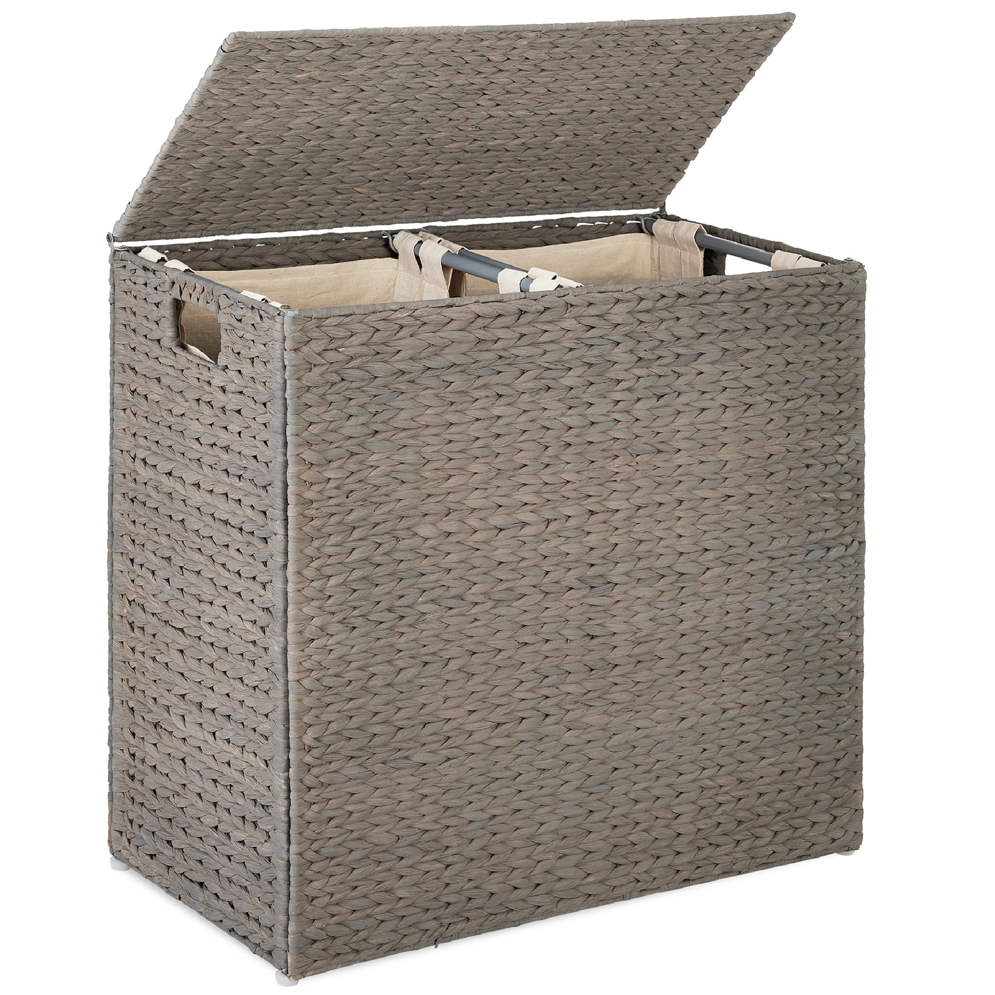 Front. Best Choice Products - Best Choice Products Large Natural Water Hyacinth Double Laundry Hamper Basket w/ 2 Liner Bags, Handles - Gray - Gray.