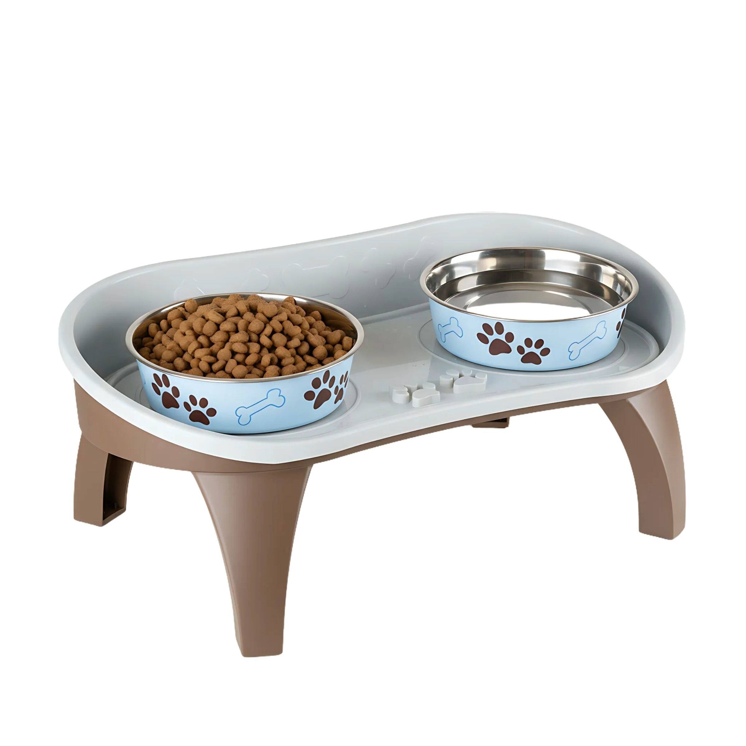 Angle. PetMaker - 8.5-Inch-Tall Dog Bowl Stand - Brown.