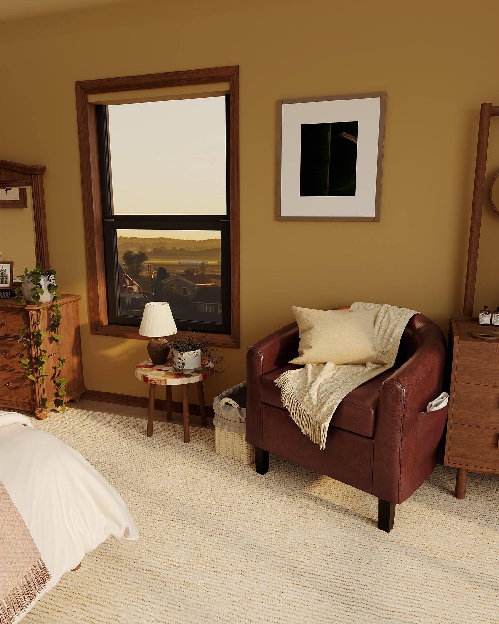 Alt View 1. Babevy - Accent Barrel Chairs Living Room Chairs Faux Leather Upholstered Club Armchairs with Soft Padded Seat - Brown.